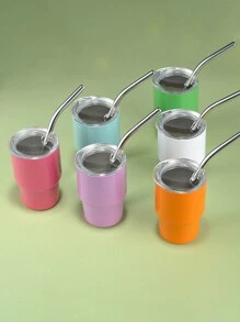 1 件/2 件/6 件不锈钢双层升华迷你不倒翁咖啡杯带盖和吸管水杯双层真空隔热杯适用于酒吧、俱乐部、餐厅、家庭、派对用品返校 - 白色 - 查看 3