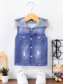 Baby Jungen Jeansmuster ärmelloser Kapuzen-Weste, Urlaubskleidung