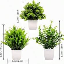 4pcs Small Green Fake Plants In White Planters, Artificial Plants For Home Decor Indoor, Plastic Eucalyptus Plants For Office Desk Bathroom Bedroom Greenery Decoration Mini Fake Plants In Pots Wheat Grass Potted Faux Plants Indoor For Office Desk, Valentine Day, Gift Gifts Birthday Graduation,Garden Decor,Outdoor Plant,Gardening,Fake Flowers