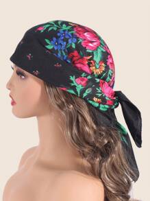 1pc Women's Fashionable Spring/Summer Printed Square Bandana With Plant & Floral Pattern, Suitable For Outdoor Windproof, Dustproof Decoration Boho Headband Soft Hijab Veiled Clothes - Multicolor - View 4