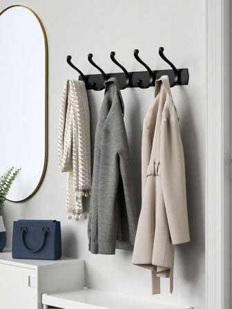 1 Piece Of Black Ruyi [3 Hooks/4 Hooks/5 Hooks] Multifunctional Wall-mounted Clothes Hanger, Punch-free Hook In Bathroom Fitting Room, Used For Hanging Coats, Hats, Jackets, Clothes, Bathroom Supplies