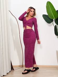 Women Two-Piece Outfits - Màu Hoa hồng đỏ - Xem 3