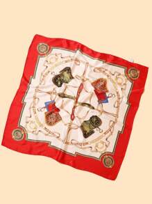 Casual Fashionable Chain & Square Scarf - Red - View 6