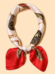 Casual Fashionable Chain & Square Scarf - Red - View 5