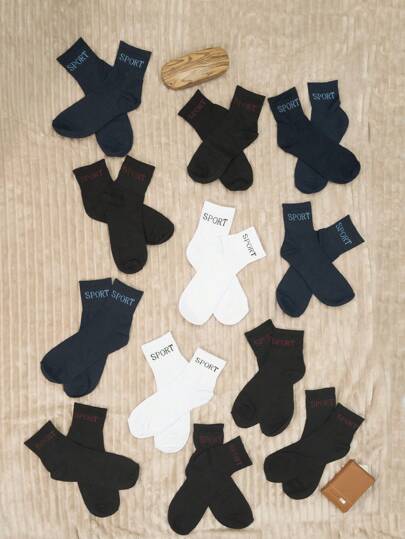 12 Pares De Calcetines Medios De Deportivos Para Hombre, Transpirables, Cómodos Y Resistentes Al Desgaste, Calcetines Deportivos Media Pantorrila Para Hombres