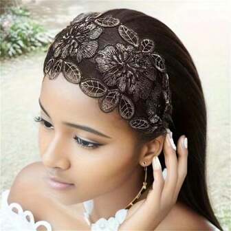 Champagne Silk Lotus Leaf Design Korean Wide Headband Hair Accessory With Lace Embroidered Flower Boho,Hairband,Hair Hoop Headbands