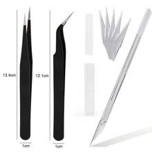 馬卡龍色不銹鋼鑲嵌口彩刻刀 Diy首飾製作工具套件,包括剪切、雕刻、鑲嵌、抗靜電彎頭和直頭鑲嵌夾 - 鑷子 - 查看 23