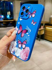 Ốp điện thoại hình bướm và hoa hồng 1 màu xanh tương thích với Iphone, Samsung, Xiaomi/Redmi, Oppo/Realme, Vivo, Infinix - Màu xanh lam - Xem 5