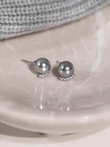 1對優雅立方氧化鋯和珍珠耳針，時尚且適合日常佩戴 - 精緻耳釘 - 查看 5