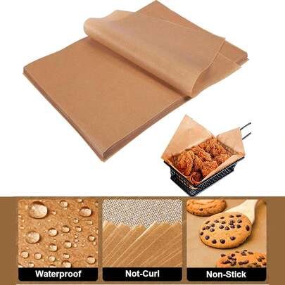 50/100 tờ giấy dầu nướng chưa tẩy trắng, giấy dầu nướng chống dính cắt sẵn, dùng để nướng, nấu ăn, nướng, chiên và hấp, dùng cho máy chiên không dầu và hấp, phù hợp với hầu hết các loại khay nướng đang bán