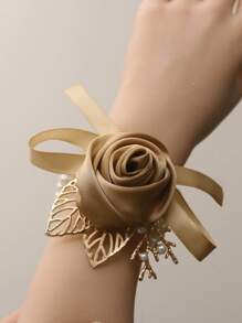 1pc Bride Korean Style Champagne Rose Pearl Elastic Pearl Wrist Corsage, Bridesmaid Wedding Dress Accessory Valentine's Day Accessories