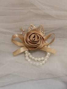 1pc Bride Korean Style Champagne Rose Pearl Elastic Pearl Wrist Corsage, Bridesmaid Wedding Dress Accessory Valentine's Day Accessories