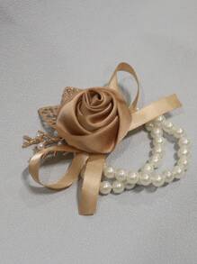 1pc Bride Korean Style Champagne Rose Pearl Elastic Pearl Wrist Corsage, Bridesmaid Wedding Dress Accessory Valentine's Day Accessories