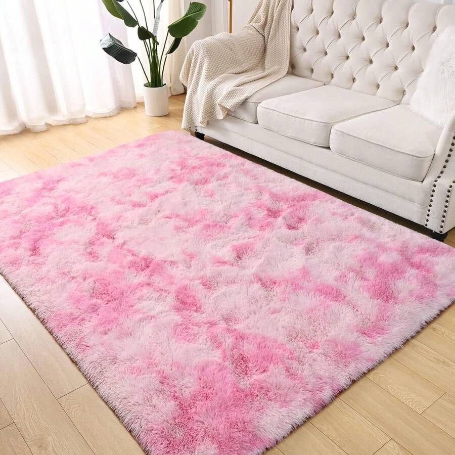 1 tấm thảm lông mịn cho phòng khách/phòng ngủ, tấm thảm sang trọng màu hồng buộc dây 5x7 feet, thảm xù xì hiện đại trong nhà chống trượt cho trẻ em/phòng trẻ em, nhà trẻ, ký túc xá, trang trí nhà cửa, trang trí phòng - Màu Hồng baby - Xem 1