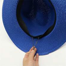 1pc Unisex Panama Straw Hat With Wide Brim, Foldable, Jazz Style, Beach Sun Hat For Summer Boho - Lanyard - View 7