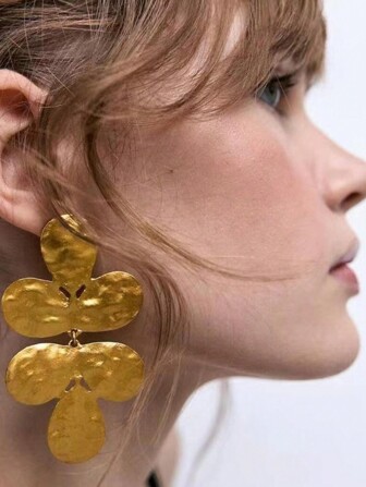 1 对时尚锌合金纹理三叶草耳坠女士适合日常装饰情人节、妈妈、母亲、母亲节、礼物