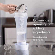1pc Pancake Batter Dispenser Bottle With Whisk Ball And Steel Wire Blender, Ideal For Baking Pancake, Cupcake, Muffin, Crepe, Etc., White