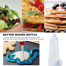 1pc Pancake Batter Dispenser Bottle With Whisk Ball And Steel Wire Blender, Ideal For Baking Pancake, Cupcake, Muffin, Crepe, Etc., White