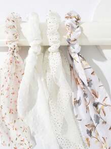 4条清新白色雪纺花朵发圈，配长丝带。欧美风格，波西米亚风长款飘逸，适合日常佩戴。发圈，马尾辫发绳，发饰，弹性发带，美妆家居发饰 - 四色 - 查看 8