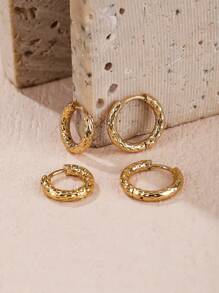 2 對時尚不鏽鋼花卉設計小圈耳環適合女士日常工作和生活佩戴