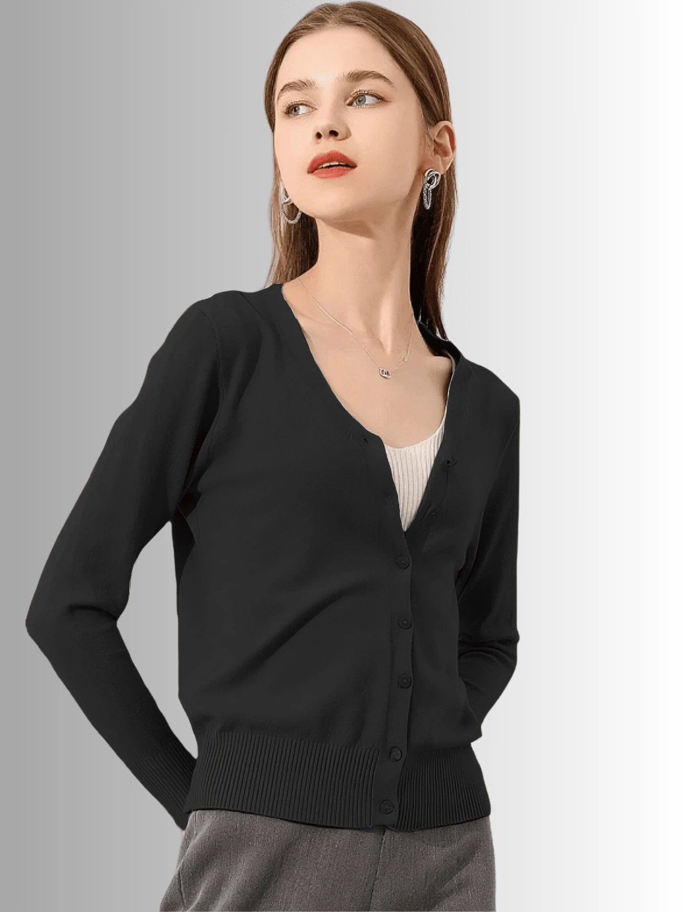 Jersey de mujer color liso tejido canalé suéter de moda para mujeres varios colores - Negro - Ver 1