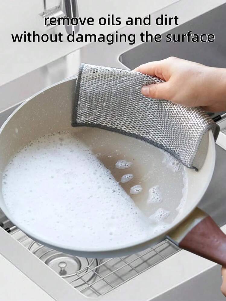 12/10/8/6/4/1 pièce Deux styles expédiés au hasard, Chiffon de nettoyage magique épaissi à double face en fil d'acier, Chiffons, serviettes de vaisselle, ustensiles de cuisine, accessoires de cuisine, outils de cuisine - Argent - Voir 4