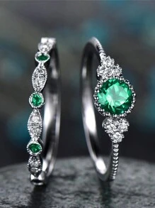 2 Pcs/Set Gorgeous S925 Sterling Silver Blue Cubic Zirconia Rings Wedding Jewelry For Women Fine Jewelry Valentine's Day Gift