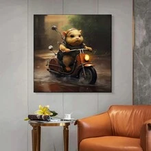 1入組帆布墻藝術摩托老鼠,可愛老鼠家裝飾房間裝飾幼稚園兒童房玩具店裝飾禮品(不帶框) - 黃色 - 查看 2