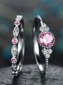 2 Pcs/Set Gorgeous S925 Sterling Silver Blue Cubic Zirconia Rings Wedding Jewelry For Women Fine Jewelry Valentine's Day Gift