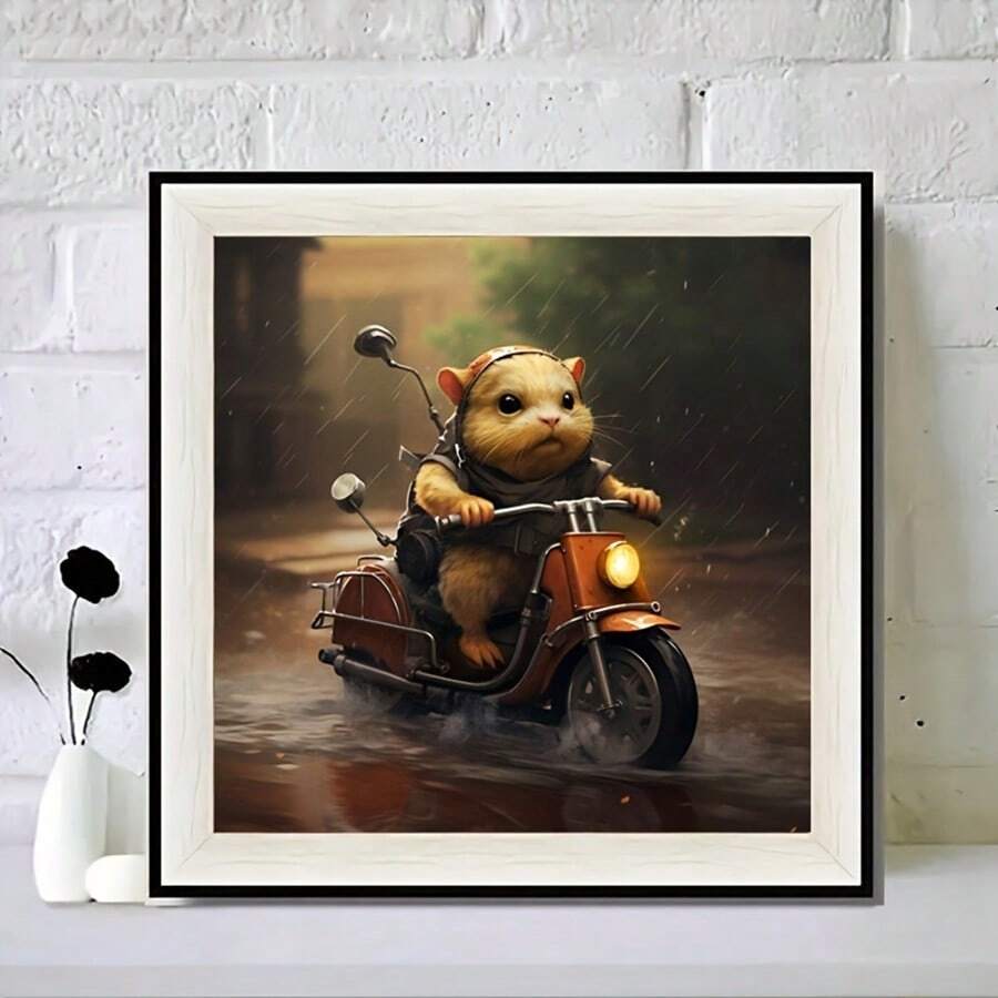 1入組帆布墻藝術摩托老鼠,可愛老鼠家裝飾房間裝飾幼稚園兒童房玩具店裝飾禮品(不帶框) - 黃色 - 查看 1