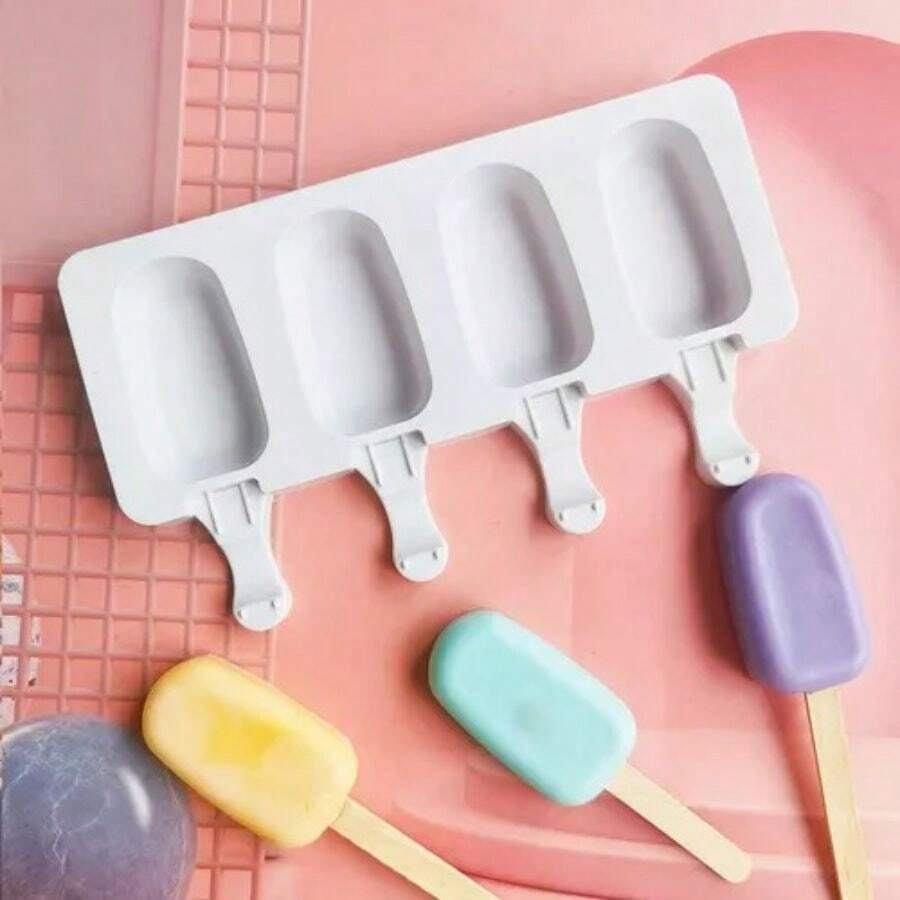 Forma Sorvete Silicone Para Picolé C/ 50 Palitos Festa 4 PICOLE - Branco - Visão 1