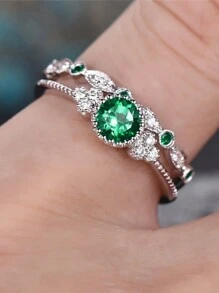 2 Pcs/Set Gorgeous S925 Sterling Silver Blue Cubic Zirconia Rings Wedding Jewelry For Women Fine Jewelry Valentine's Day Gift