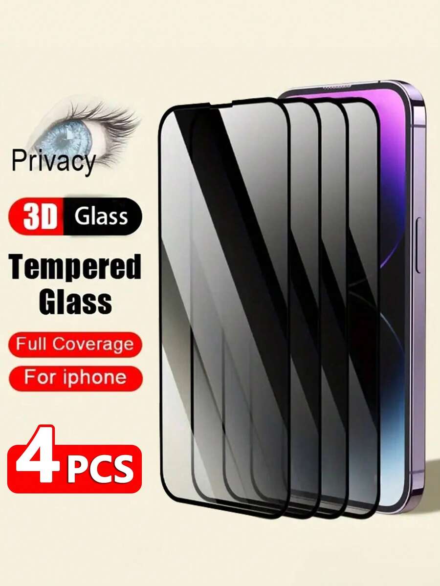 4入組屏幕保護貼-絲印高清玻璃防窺、防洩漏、防刮擦手機保護膜,適用於iphone 6、6s、7、8、se、se3、6plus、7plus、8plus、xr、11、12、12pro、13、14、13pro、14pro、15、15pro、12mini、13mini、x、xs、11pro、xsmas、11promax、12promax、13promax、14plus、14promax、15plus、15promax - 黑色 - 查看 1
