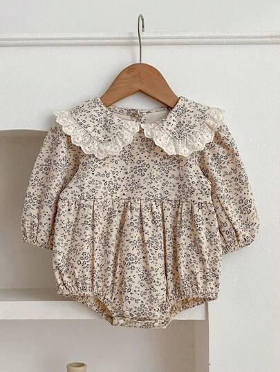 Baby Girl Spring/Autumn Schiffy Trim Peter-Pan Collar Ditsy Floral Bodysuit