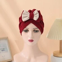 1 Mũ Ramadan phong cách Bohemian dành cho nữ, Mũ trùm đầu trang trí nơ hai màu co giãn mới, Thích hợp cho các bữa tiệc thời trang, Sử dụng hàng ngày, Mũ len nhẹ và mềm mại - Nhiều màu - Xem 3