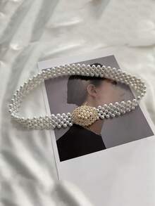 1Pc Ngọc Trai Phong Cách Hàn Quốc Eo Dây Dành Cho Nữ, dây Thắt Lưng Co Giãn Thời Trang Với Ren Và Hạt Cho Đầm Trang Trí Thanh Lịch - Nhiều màu - Xem 8