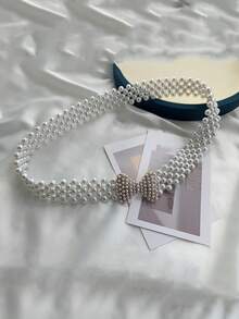 1Pc Ngọc Trai Phong Cách Hàn Quốc Eo Dây Dành Cho Nữ, dây Thắt Lưng Co Giãn Thời Trang Với Ren Và Hạt Cho Đầm Trang Trí Thanh Lịch - Nhiều màu - Xem 4