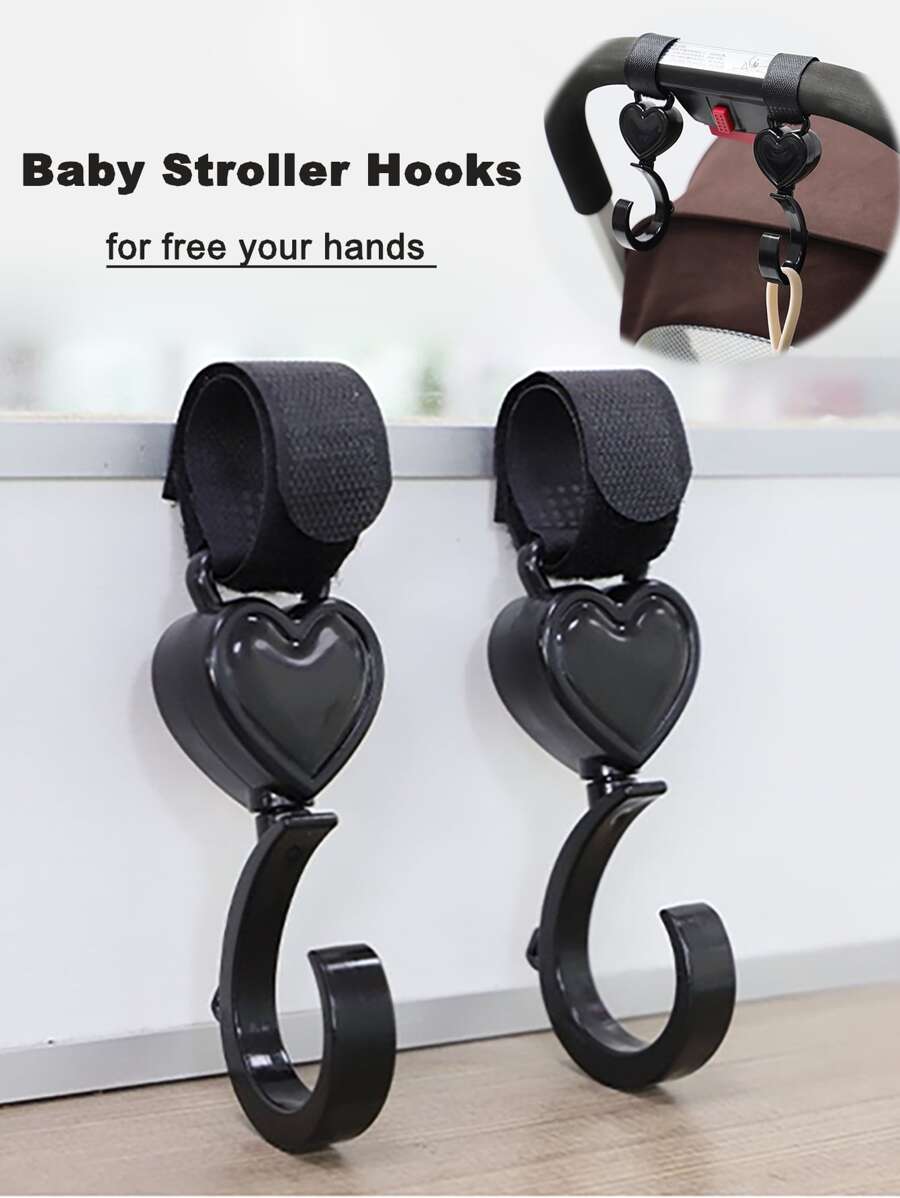 2pcs Baby Stroller Hook With Heart-Shaped For Hanging Pet Cart, Baby Bed, Bicycle, Electric Vehicle, Multifunctional 360 Degree Rotating Hook For Daily Use