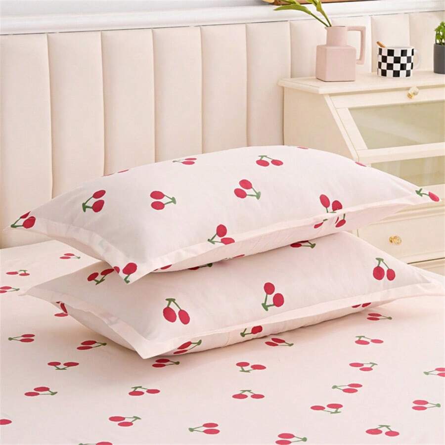 2 Piezas Juego De Funda De Almohada Con Estampado Respetuoso Del Cutis, Para Todas Las Estaciones (núcleo De Almohada No Incluido) - cereza - Ver 1