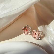1對歐美風格透明浪漫水晶山茶花耳釘,優雅夢幻設計,時尚女性日常配飾 - 透明多層花朵耳環 - 查看 6