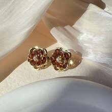 1對歐美風格透明浪漫水晶山茶花耳釘,優雅夢幻設計,時尚女性日常配飾 - 透明多層花朵耳環 - 查看 7