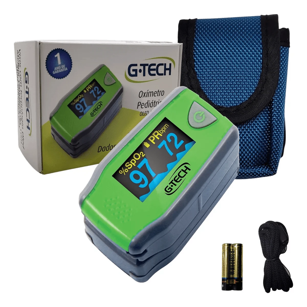 Oxímetro de pulso para dedo G-Tech - Verde - Infantil - Verde Limão - Visão 1