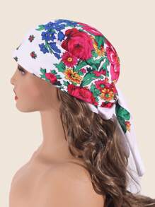 1pc Women's Fashionable Spring/Summer Printed Square Bandana With Plant & Floral Pattern, Suitable For Outdoor Windproof, Dustproof Decoration Boho Headband Soft Hijab Veiled Clothes - Multicolor - View 6