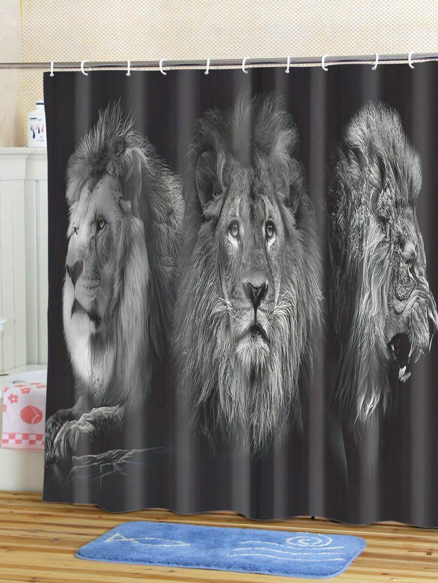 1 Miếng Sư tử Và Mèo con In Động vật Rèm cửa nhà tắm - Đen và trắng - Xem 1