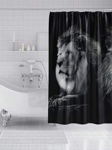 1 Miếng Sư tử Và Mèo con In Động vật Rèm cửa nhà tắm - Đen và trắng - Xem 3