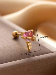 Toppiercing 1pc Fashionable Copper Inlaid Rhinestone Heart Key & Gun Shape Tragus Piercing Stud With Stainless Steel Bar Valentines,Mom,Mother,Mother's Day,Gift