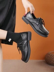Zapatos pequeños y casuales para mujer, con superficie antideslizante, suela gruesa, correa para trabajo y baile, creepers versátiles y vintage con cordones, para oficina y exterior, primavera/otoño, estilo estudiantil/lolita, tacón grueso estilo británico