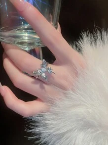 3入組液態金屬蝴蝶套裝,可調節開口戒指時尚珠寶,無色魅力個性化戒指手工裝飾高端輕奢珠寶配飾女孩禮物 - 銀色 - 查看 3