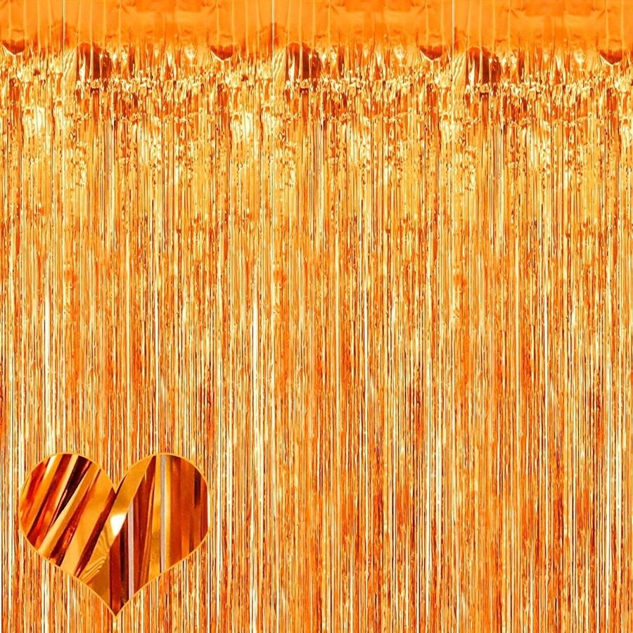 4packs Orange Foil Fringe Curtains Set & Metallic Photo Booth Backdrop Door Curtain, Perfect Decorations For Halloween Party, Wedding, Engagement, Birthday, Anniversary, Graduation, Bachelor Party And Other Important Occasions,Christmas