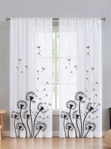 1pc Christmas Dandelion Digital Print Sheer Curtain, Black And White, Home Decor For Living Room, Bedroom, Window Decoration - Multicolor - View 1